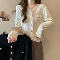 韩版秋冬新款法式小香风V领针织衫短款毛衣外搭开衫上衣女装外套_1