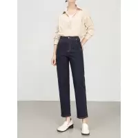 不易色宽松弯刀裤牛仔裤女秋季高腰通勤九分镰刀裤