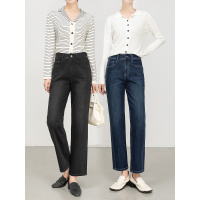 四面弹显瘦烟管牛仔裤女秋季新款高腰宽松九分法棍裤