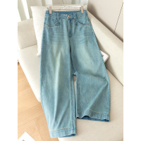 年夏季薄款浅色九分牛仔直筒裤女宽松韩版垂感阔腿裤