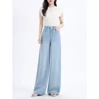 年秋季新款中高腰宽松阔腿裤女莱赛尔天丝垂顺牛仔裤