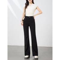 年秋季新款高腰牛仔微喇裤女韩版休闲宽松筒喇拖地长裤子