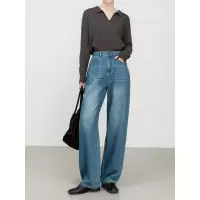 年秋季时尚垮裤弯刀拖地裤大牛刺绣牛仔裤女