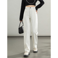 白色牛仔弯刀裤女韩版高腰宽松年春季创意新款水洗镰刀裤