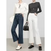 百搭高腰牛仔微喇裤女秋季新款四面弹显瘦多色九分裤