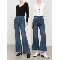 秋季新款四面弹牛仔拖地微喇裤女高腰休闲筒喇九分裤