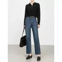 秋季新款四面弹直筒牛仔裤女高腰显瘦毛边九分烟管裤