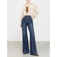 秋季新款高腰四面弹喇叭牛仔裤女宽松弹力拖地筒喇裤