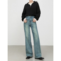 秋季韩版牛仔直筒裤女柔软弹力高腰窄版阔腿裤拖地裤