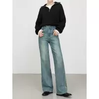 秋季韩版牛仔直筒裤女柔软弹力高腰窄版阔腿裤拖地裤