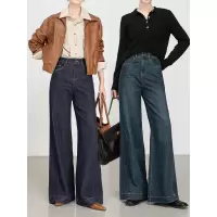 秋新款大码高腰宽松牛仔裤女韩版休闲垂感拖地阔腿裤