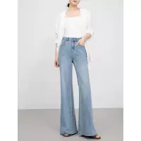 轻薄透气微喇牛仔裤女年夏季新款中高腰垂感喇叭长裤