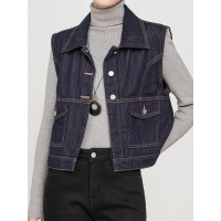 韩版开衫不易色牛仔马甲年秋季新款女高腰筒喇裤女