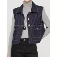 韩版开衫不易色牛仔马甲年秋季新款女高腰筒喇裤女