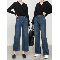 高腰牛仔阔腿长裤女年秋季新款宽松四面弹直筒九分裤