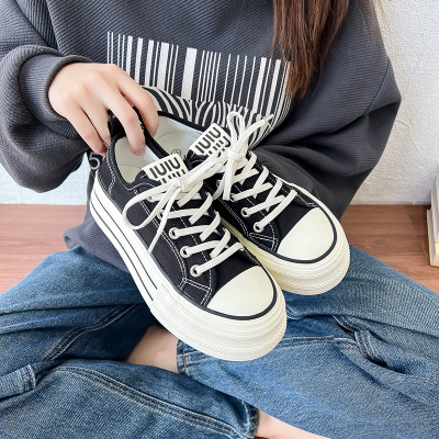 夏季帆布鞋新款韩版ins女学生厚底增高透气休闲板鞋街拍