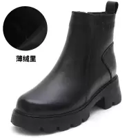 25秋冬复古女侧拉链粗跟头层牛皮短靴女圆头厚底马丁靴32小码棉靴
