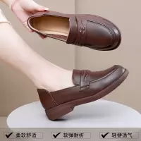 头层牛皮乐福鞋女年秋季新款真皮复古厚底软底一脚蹬小皮鞋女