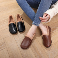 妈妈鞋25秋冬新款棉鞋中老年软底女舒适平底真皮保暖复古毛毛单鞋