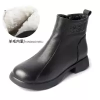 真皮厚底粗跟短靴女休闲软底妈妈棉鞋25冬季加绒羊毛里女保暖棉鞋