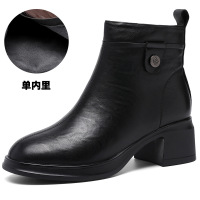 真皮粗跟短靴女冬季软底加绒妈妈皮鞋防滑中跟复古舒适女棉靴