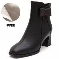 秋冬季新款粗跟中筒靴子女加绒棉鞋中跟尖头小短靴复古真皮鞋