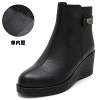 秋冬新款厚底坡跟短靴真皮舒适软底圆头妈妈百搭复古马丁靴女
