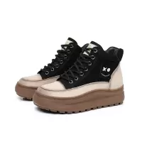 靴子女秋冬短靴真皮马丁靴拼色复古女鞋头层牛皮民族风运动鞋