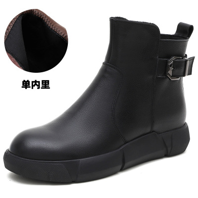马丁靴女英伦风复古时尚短靴25新款真皮厚底舒适软底侧拉链机车靴