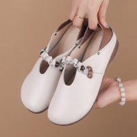 25春季新款一脚蹬真皮浅口单鞋女复古手工软底舒适妈妈四季皮鞋女