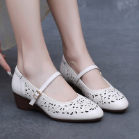 妈妈凉鞋夏季款镂空女包头凉鞋真皮中年搭扣厚底女四季单鞋