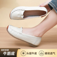 妈妈鞋软底女士皮鞋春季平底女单鞋中老年真皮复古四季豆豆女