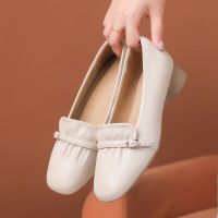 春秋季新款晚晚风真皮气质仙女通勤单鞋女一脚蹬四季豆豆鞋女