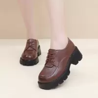 春秋新款厚底乐福鞋女软底轻奢复古风小皮鞋系带四季女单鞋