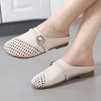 法式镂空编织包头拖鞋女外穿年新款懒人一脚蹬复古风软底凉鞋