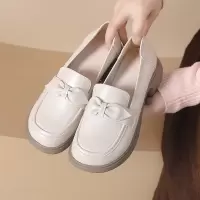 真皮乐福鞋新款一脚蹬软底单鞋舒适英伦厚底女鞋复古厚底皮鞋