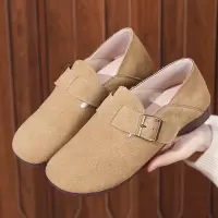 真皮单鞋春秋新款复古一脚蹬乐福鞋圆头四季勃肯鞋平底懒人鞋