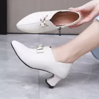 真皮尖头高跟鞋女25春秋季新款气质粗跟妈妈鞋百搭深口四季小皮鞋