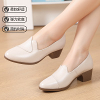 真皮工作鞋软底春秋女皮鞋百搭女粗跟新款时尚复古舒适四季鞋