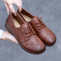 真皮手工小皮鞋女春季复古休闲百搭妈妈鞋平跟软底四季豆豆鞋