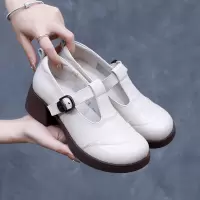 真皮皮鞋厚底软皮粗跟中跟英伦风复古软底小皮鞋四季中年妈妈