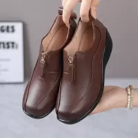 秋季新款女鞋坡跟软底单鞋女复古百搭英伦深口真皮中跟四季鞋