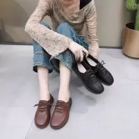 秋季新款手工缝制女单鞋头层牛皮妈妈鞋系带软底鞋真皮四季鞋