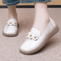 秋季真皮圆头妈妈鞋软底防滑厚底复古套脚女鞋民族风四季单鞋