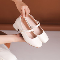 粗跟单鞋2205春秋中跟小香风四季舒适复古中式软底真皮玛丽珍女鞋