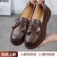 英伦风真皮乐福鞋女秋季新款时尚百搭舒适透气轻复古底休闲鞋