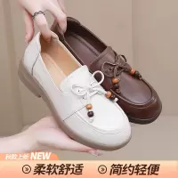 蝴蝶结深口单鞋女25温柔复古风真皮法式玛丽珍鞋软底乐福鞋四季鞋