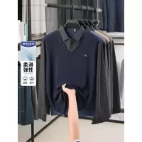 假两件T恤春秋季中老年男士韩版时尚衬衫领休闲打底衫商务polo衫