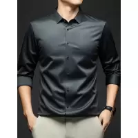 新款长袖衬衫男商务休闲男士免烫无痕衬衣含桑蚕丝中年高档打底衫