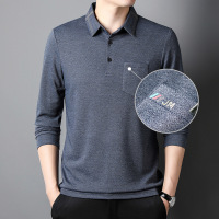 春秋新款打底衫上衣男中年男士翻领T恤真口袋纯色宽松休闲polo衫